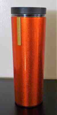 2013 Starbucks Red Foil Look /Textured Finish 16 Fl Travel Tumbler MINT 8.5" h - Sold on eBay Nov, 2nd 2018 for $10.00