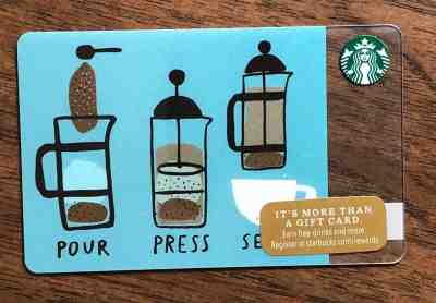 Starbucks Gift Card 2014 French Press "Pour, Press, Serve" Rare Cheer No $ Value - Sold on eBay Nov, 18th 2018 for $3.99