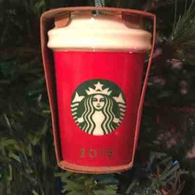 STARBUCKS 2015 HOLIDAY ORNAMENT - MERMAID LOGO RED CERAMIC TUMBLER CUP - Sold on eBay Nov, 11th 2018 for $7.95
