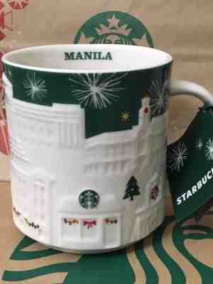 NEW Starbucks 2015 MANILA Christmas Green relief 18 oz mug NEW! - Sold on eBay Nov, 11th 2018 for $29.99