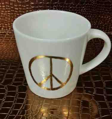 STARBUCKS -  2 DEMI Cups- 2015 Collectible Ceramic - Gold PEACE SIGN 3 oz each  - Sold on eBay Nov, 10th 2018 for $12.95