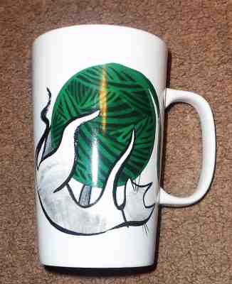Starbucks 2015 Cat Kitty Green Yarn Ball White Coffee Mug Cup Ceramic 16 oz EUC - Sold on eBay Nov, 10th 2018 for $9.99