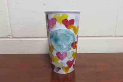 STARBUCKS Watercolor Hearts Travel Tumbler Mug 2015 Ceramic 10 oz NO LID - Sold on eBay Nov, 9th 2018 for $24.99