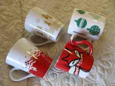 4 Starbucks Coffee Mugs Christmas Holiday 2016 13 Fox Gold Trees Green Orn Red  - Sold on eBay Nov, 11th 2018 for $10.49