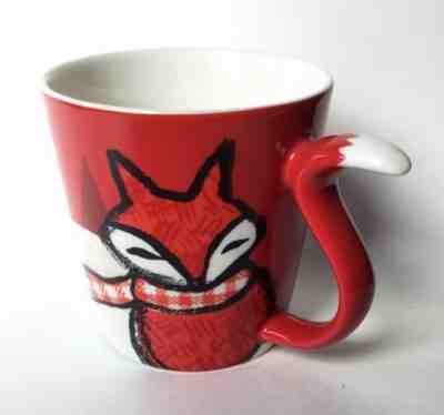 STARBUCKS Fox Mug Holiday Christmas 2016 Coffee Cup Red Scarf Tail Handle 12 oz - Sold on eBay Nov, 11th 2018 for $12.95