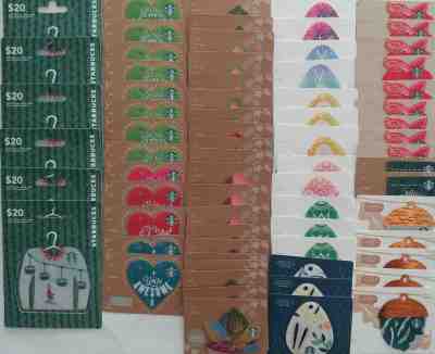 2016-2018 ORIGINAL STARBUCKS MINT GIFT CARDS ASSORTED DIE CUT CARDS LOT of 70 - Sold on eBay Nov, 10th 2018 for $35.00