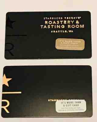 2 Starbucks Card 2014 2017 Reserve Roastery & Tasting Room New Black Gold - Sold on eBay Nov, 14th 2018 for $3.50