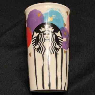 Starbucks 12 Ounce Ceramic Tumbler Travel Mug Cup Coffee Hearts Balloons 2017  - Sold on eBay Nov, 14th 2018 for $18.55