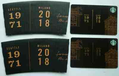 2 - NEW STARBUCKS CARDS  2018  #6160 SEATTLE 1971 MILANO 2018 & 2 SLEEVES - Sold on eBay Sep, 8th 2018 for $2.49