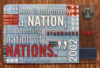 2002 STARBUCKS Walt Whitman NATIONS Gift Card. HARD TO FIND!! - Sold on eBay Nov, 18th 2018 for $42.00