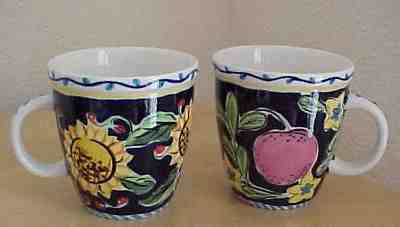 2002 Starbucks Barista coffee mug, Plum Fruit cobalt Sunflower cup - Sold on eBay Sep, 16th 2018 for $46.50