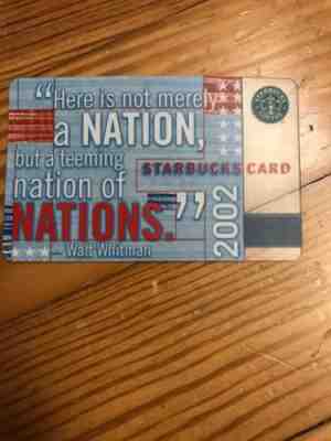 2002 USED STARBUCKS Walt Whitman NATIONS Gift Card  Used - Sold on eBay Sep, 4th 2018 for $39.00