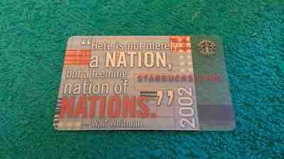 2002 USED STARBUCKS Walt Whitman NATIONS Gift Card PIN Good V Good to Excellent - Sold on eBay Sep, 4th 2018 for $46.88