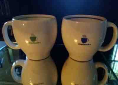 Pair of 2003 Starbucks coffee Barista white & green & blue & white cups mug 8 oz - Sold on eBay Sep, 18th 2018 for $8.00