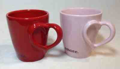 Set of 2 ~ 2003 Starbucks Barista AMORE Mug Cup w/ 3D Heart Handles ~ Red & Pink - Sold on eBay Sep, 17th 2018 for $29.99