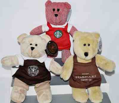 Starbucks Brown Apron Bears * 2003 Est 1971 * 2006 Pike Place * 2016 Red Apron * - Sold on eBay Sep, 17th 2018 for $24.99