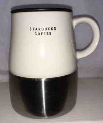 STARBUCKS 2004 WHITE CERAMIC STAINLESS STEEL TRAVEL MUG CUP WITH LID NICE MUG! - Sold on eBay Sep, 25th 2018 for $9.99