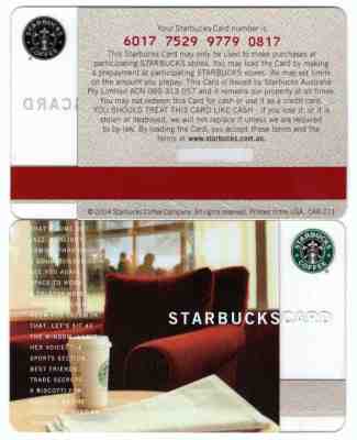 Rare 2004 Australia STARBUCKS GIFT CARD 2004 CUP RED COMFY CHAIR  - Sold on eBay Sep, 22nd 2018 for $4.00