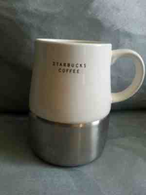 Starbucks Coffee White Porcelain Metal Steel Coffee Mug Cup 2004  - Sold on eBay Sep, 20th 2018 for $9.99