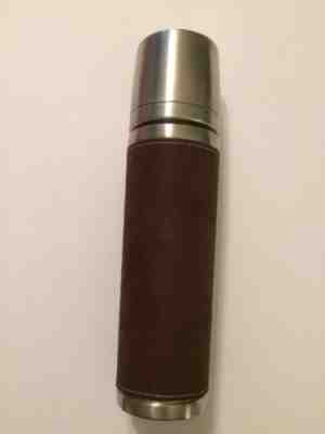STARBUCKS 2004 12 OZ STAINLESS STEEL BROWN SUEDE LEATHER SLEEVE TRAVEL CUP MUG - Sold on eBay Sep, 14th 2018 for $8.00