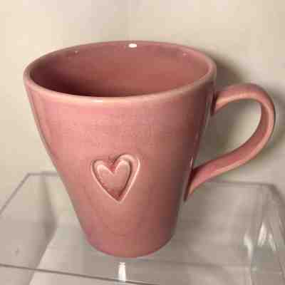 STARBUCKS Coffee Mug Baby Pink Heart Cup Embossed 15oz 2006 4.5" Tall - Sold on eBay Oct, 29th 2018 for $13.96