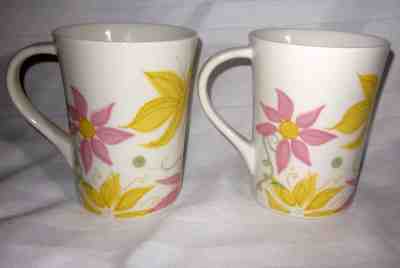 STARBUCKS 2006 13 OZ PAIR SET OF 2 FLOWER COFFEE MUGS PINK & YELLOW FLORAL CUPS - Sold on eBay Oct, 26th 2018 for $21.00