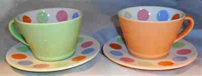 2 Starbucks 2006 Creamsicle Pastels Polka Dot 12oz Mug & Saucer-Orange, Green-6C - Sold on eBay Oct, 26th 2018 for $21.99