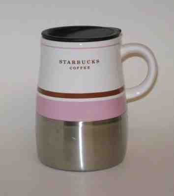 STARBUCKS COFFEE 2006 PINK CERAMIC STAINLESS STEEL WEIGHTED TRAVEL MUG + LID VGC - Sold on eBay Oct, 23rd 2018 for $12.99