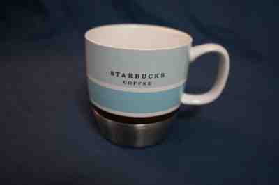 STARBUCKS 2007 COLLECTABLE MUG, BLUE STRIPED WITH METAL NON SKID BOTTOM 10 oz. - Sold on eBay Nov, 8th 2018 for $5.00