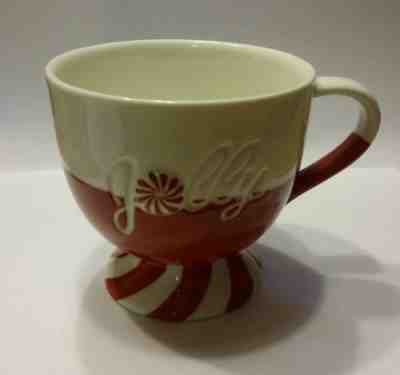 Starbucks JOLLY Christmas Mug Peppermint Candy Embossed Holiday 2007 Pedestal - Sold on eBay Nov, 8th 2018 for $14.95