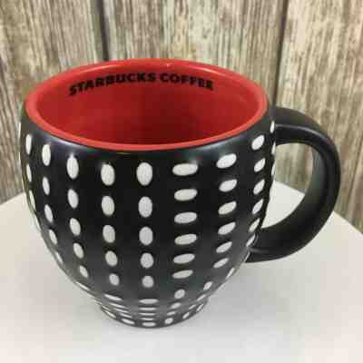 Starbucks Black Mug White Dots and Red Interior Matte Finish 2008 - Sold on eBay Nov, 18th 2018 for $24.99