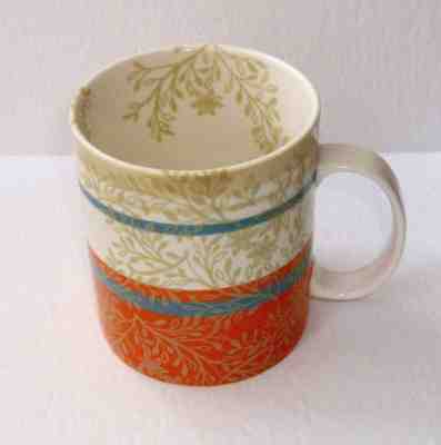 Starbucks 2008 Leafy Coffee Mug ~ Orange Green Tan White Bands - Sold on eBay Oct, 24th 2018 for $4.00