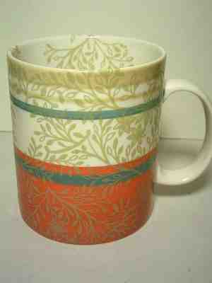 Starbucks 2008 Zen Leafy Coffee Mug EUC ~ Orange Green Tan White Bands w/ Leaves - Sold on eBay Oct, 24th 2018 for $3.99