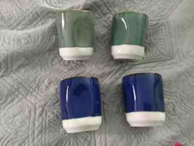 4 Starbucks 2008 Ceramic Cup Mugs No Handle Grip Sides Green /Blue WhiteRim 8 oz - Sold on eBay Oct, 22nd 2018 for $25.00