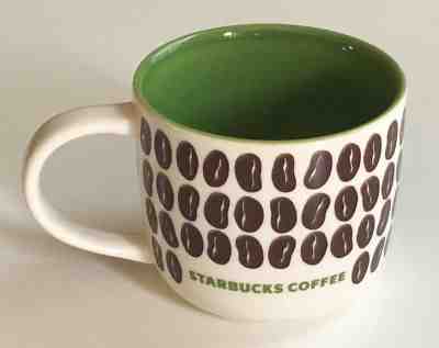 Starbucks 2009 Coffee Beans New Bone China 12 oz Green White Coffee Mug / Cup - Sold on eBay Oct, 27th 2018 for $9.14