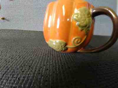STARBUCKS 2009 PUMPKIN MUG orange green handpainted - Sold on eBay Oct, 26th 2018 for $27.95