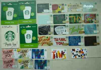 28 - STARBUCKS CARDS THANK YOU THANKS MERCI THK 2009 to 2016 MINT NO VALUE - Sold on eBay Oct, 25th 2018 for $6.99