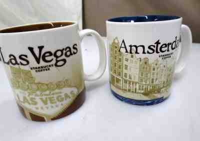 2x 16oz Starbucks Collector's Mugs Amsterdam 2015 & Las Vegas 2010  - Sold on eBay Nov, 18th 2018 for $23.16