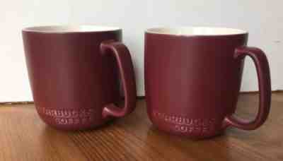 Set of 2 Starbucks Coffee Mugs Bone China Burgundy Red Embossed 2010 14 oz - Sold on eBay Nov, 18th 2018 for $23.99