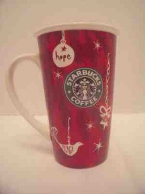 2010 Starbucks Coffee Holiday Tall Mug Cup Hope Peace Wish Red Mermaid Logo 19oz - Sold on eBay Nov, 6th 2018 for $14.99