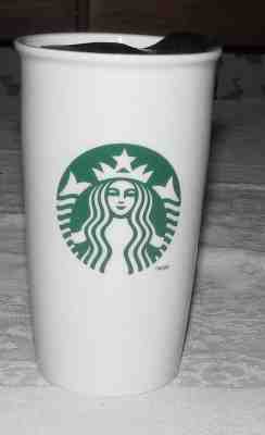 Starbucks 2011 12 oz White Ceramic To-Go Travel Mug with Lid - Sold on eBay Oct, 26th 2018 for $7.99