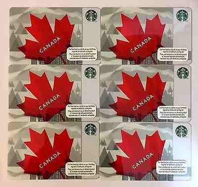 Lot of 6 STARBUCKS CARD CANADA DAY 2013 MAPLE LEAF NEW - Sold on eBay Nov, 7th 2018 for $3.50