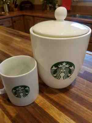 Starbucks Coffee Canister White Lid Green Mermaid Siren Logo Ceramic  2013 EUC - Sold on eBay Oct, 29th 2018 for $22.50