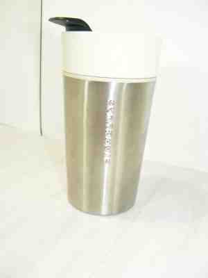 Starbucks 12oz 2013 Travel Mug White Ceramic Stainless with Black Snap-on Lid  - Sold on eBay Oct, 28th 2018 for $19.95