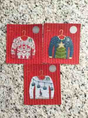 Starbucks Gift Card 2016 Christmas Sweater Set Of 3 LOT - Sold on eBay Nov, 18th 2018 for $3.00