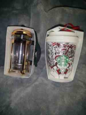 2 Starbucks 2017 Holiday Christmas Tree Ornaments French press & Siren Heart New - Sold on eBay Nov, 18th 2018 for $14.00