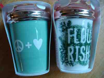 2017 Starbucks to-go cup lot of 2 Christmas Tree Ornament Flourish & Peace Love - Sold on eBay Nov, 15th 2018 for $12.00