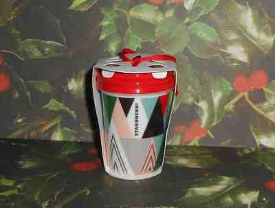 Starbuck's Holiday 2017 MODERN TREES Ceramic Coffee Travel Tumbler Ornament NWT! - Sold on eBay Nov, 11th 2018 for $12.99