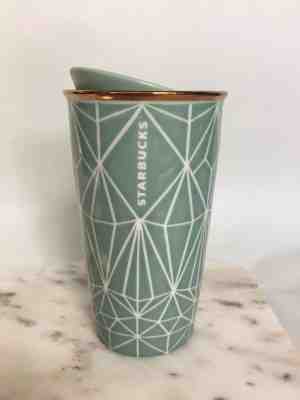 STARBUCKS Ceramic Double Wall Tumbler Travel Mug 12 oz Green Diamond 2017 - Sold on eBay Nov, 11th 2018 for $20.50