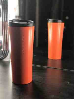 NEW 2018 Starbucks Orange Stainless Steel Travel Coffee Cup Thermos 16oz - Sold on eBay Nov, 18th 2018 for $23.99